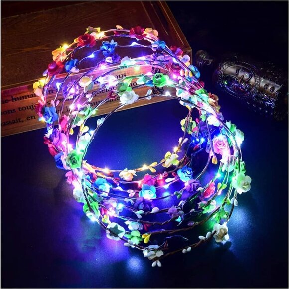 7 Pcs LED Flower Crown Headbands Unisex Floral Wreath for Weddings Parties main image 7